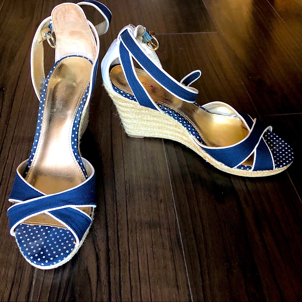 Tommy Hilfiger Navy and White Wedges